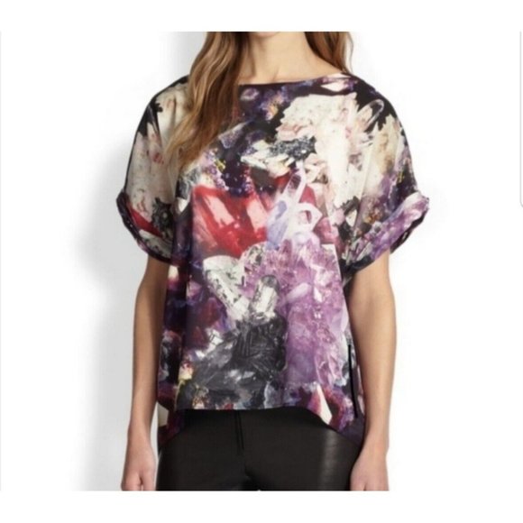 Alice + Olivia Silk Blouse Size XS Multi Crystal Jewel abstract Print - Picture 8 of 8